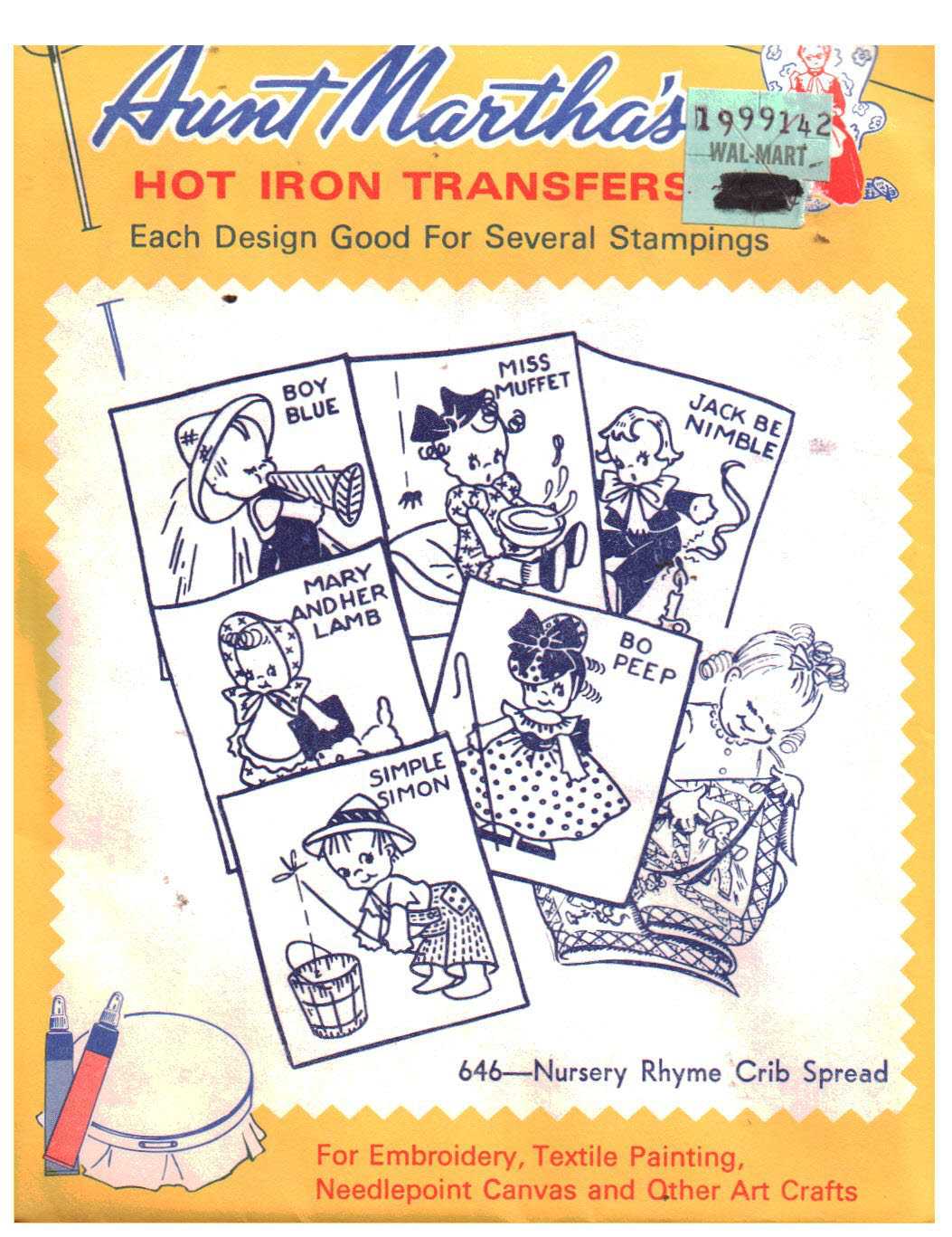 Aunt Martha's Hot Iron Transfers 646 Nursery Rhyme Crib Spread Size: One  Uncut Sewing Pattern